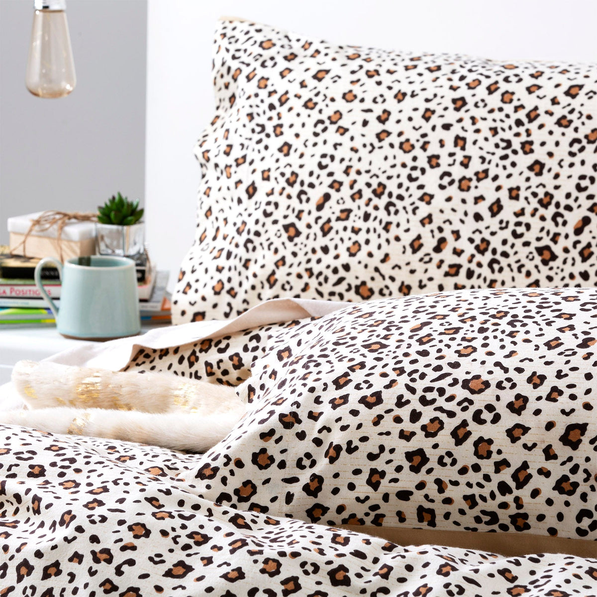 Park Avenue 175 GSM Egyptian Cotton Flannelette Kids Quilt Cover Set - Snow Leopard