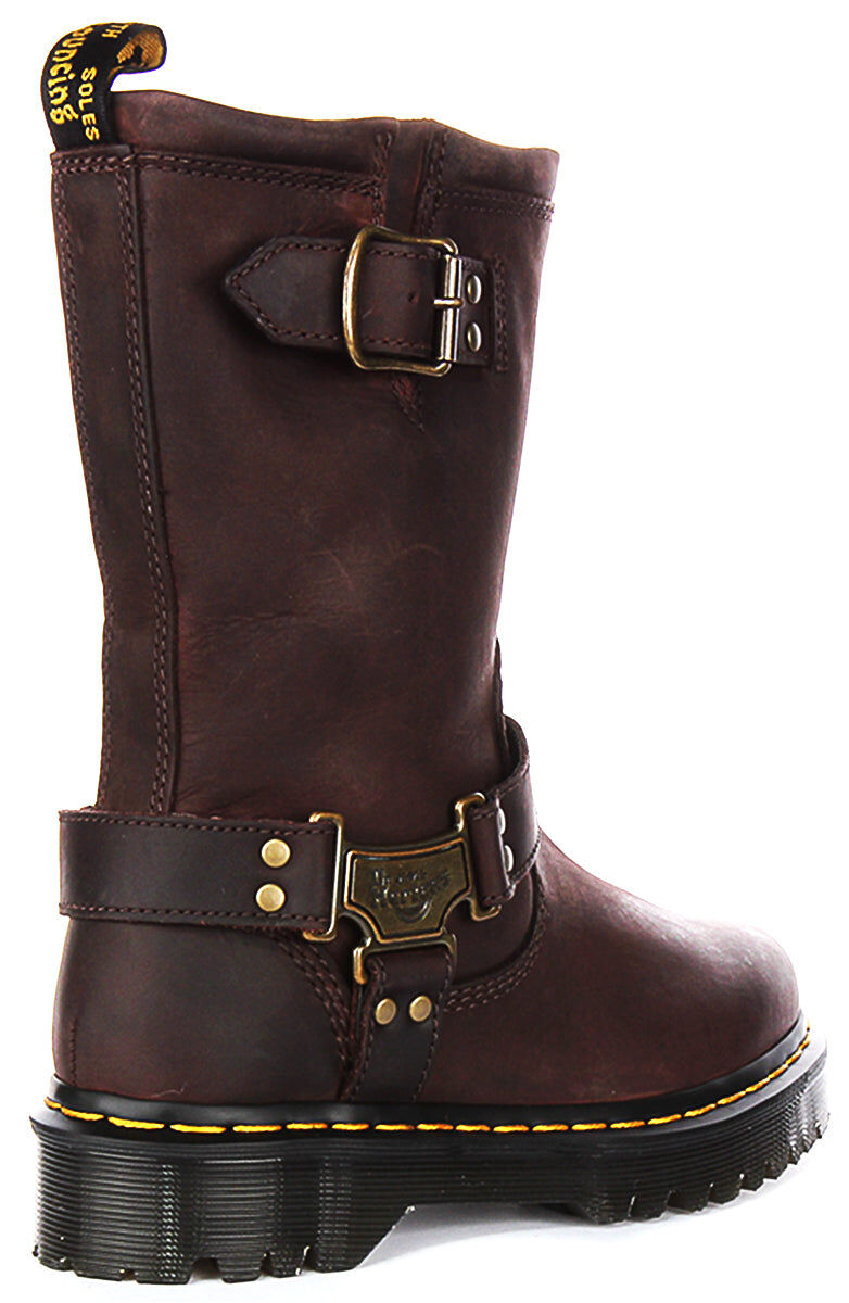 Dr. Martens Anistone Hi Biker Boots Leather Goodyear Welt Bex Sole in Brown