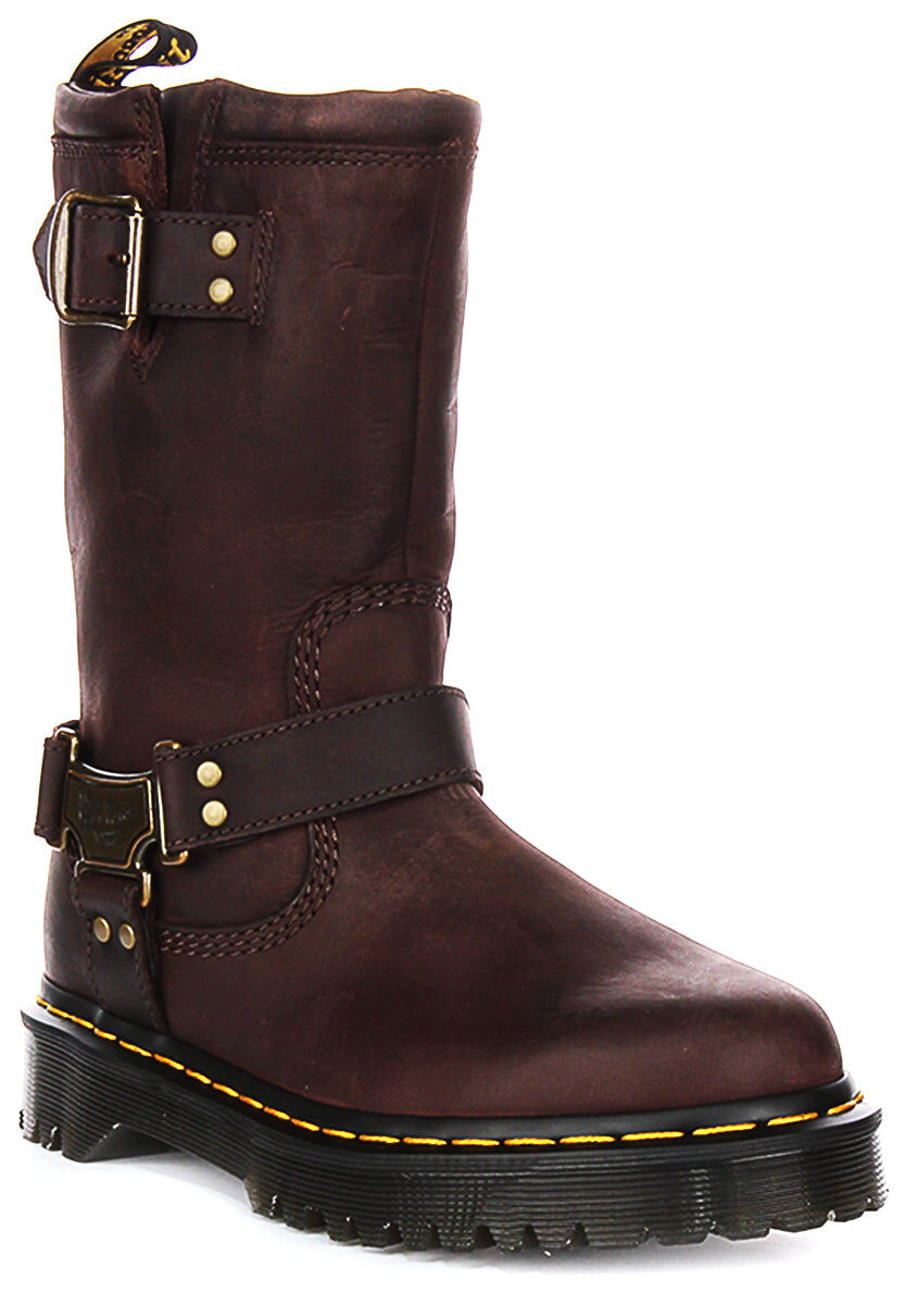 Dr. Martens Anistone Hi Biker Boots Leather Goodyear Welt Bex Sole in Brown