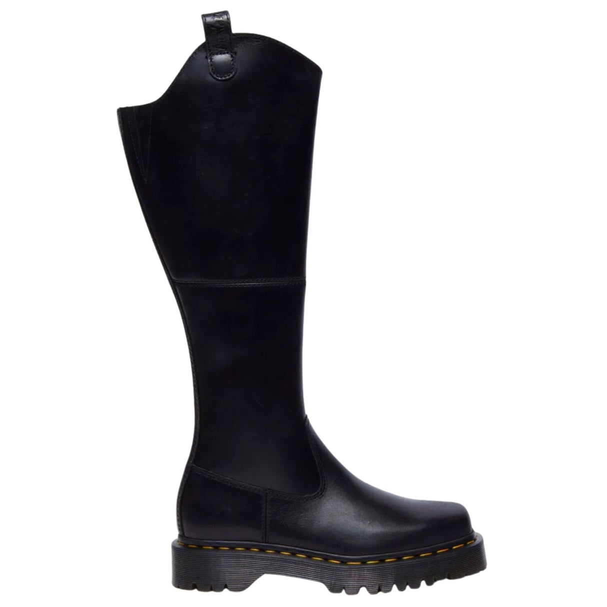 Dr. Martens Amaayah Hi Riding Boots Orleans Leather Tall Bex Sole Square Toe in Black
