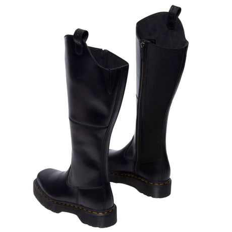 Dr. Martens Amaayah Hi Riding Boots Orleans Leather Tall Bex Sole Square Toe in Black