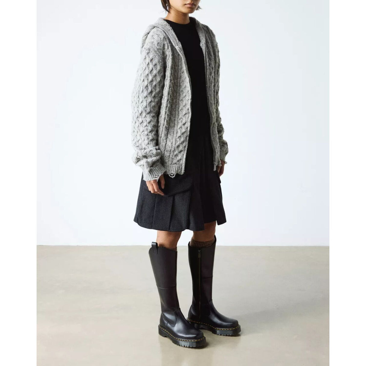 Dr. Martens Amaayah Hi Riding Boots Orleans Leather Tall Bex Sole Square Toe in Black