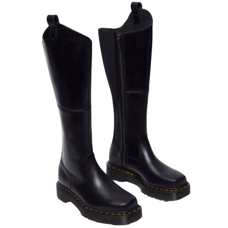 Dr. Martens Amaayah Hi Riding Boots Orleans Leather Tall Bex Sole Square Toe in Black
