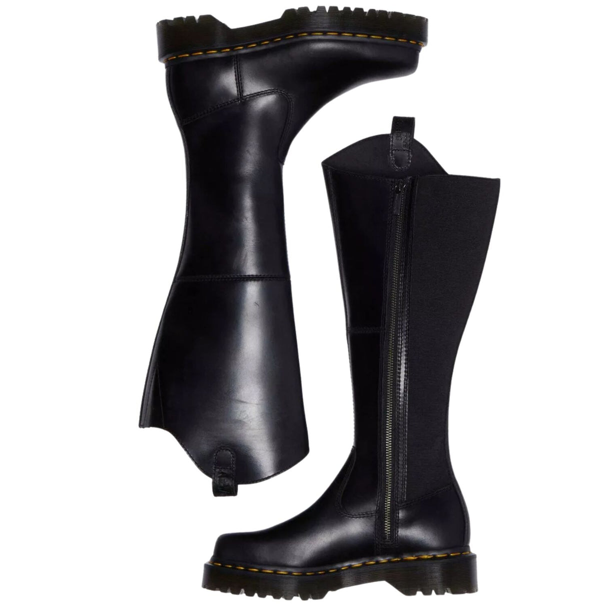 Dr. Martens Amaayah Hi Riding Boots Orleans Leather Tall Bex Sole Square Toe in Black