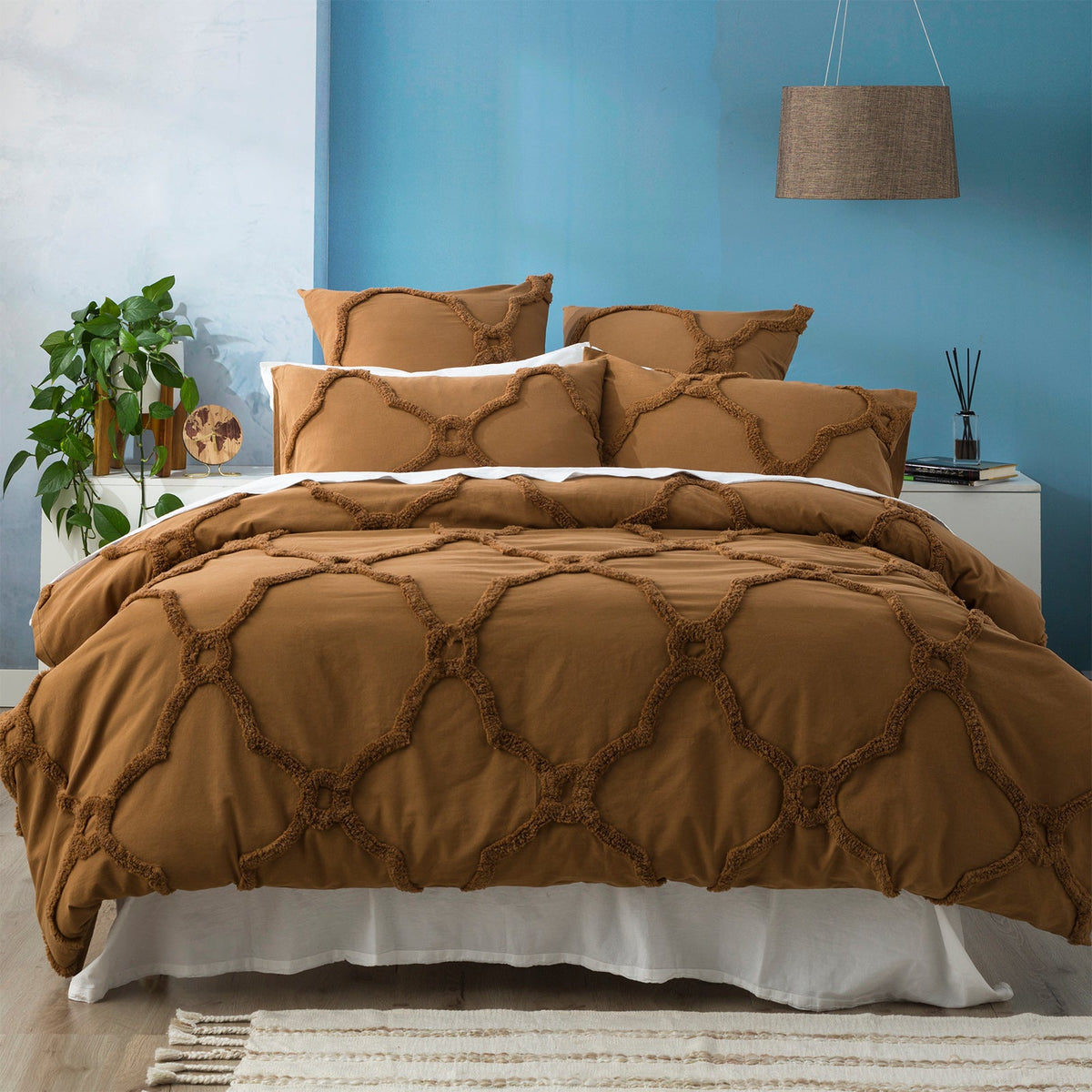 Renee Taylor Moroccan Vintage Washed Tufted Cotton Chenille Quilt Cover Set - Wood