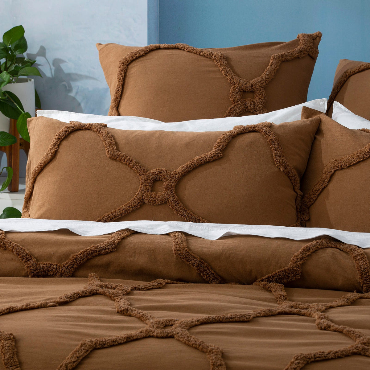 Renee Taylor Moroccan Vintage Washed Tufted Cotton Chenille Quilt Cover Set - Wood