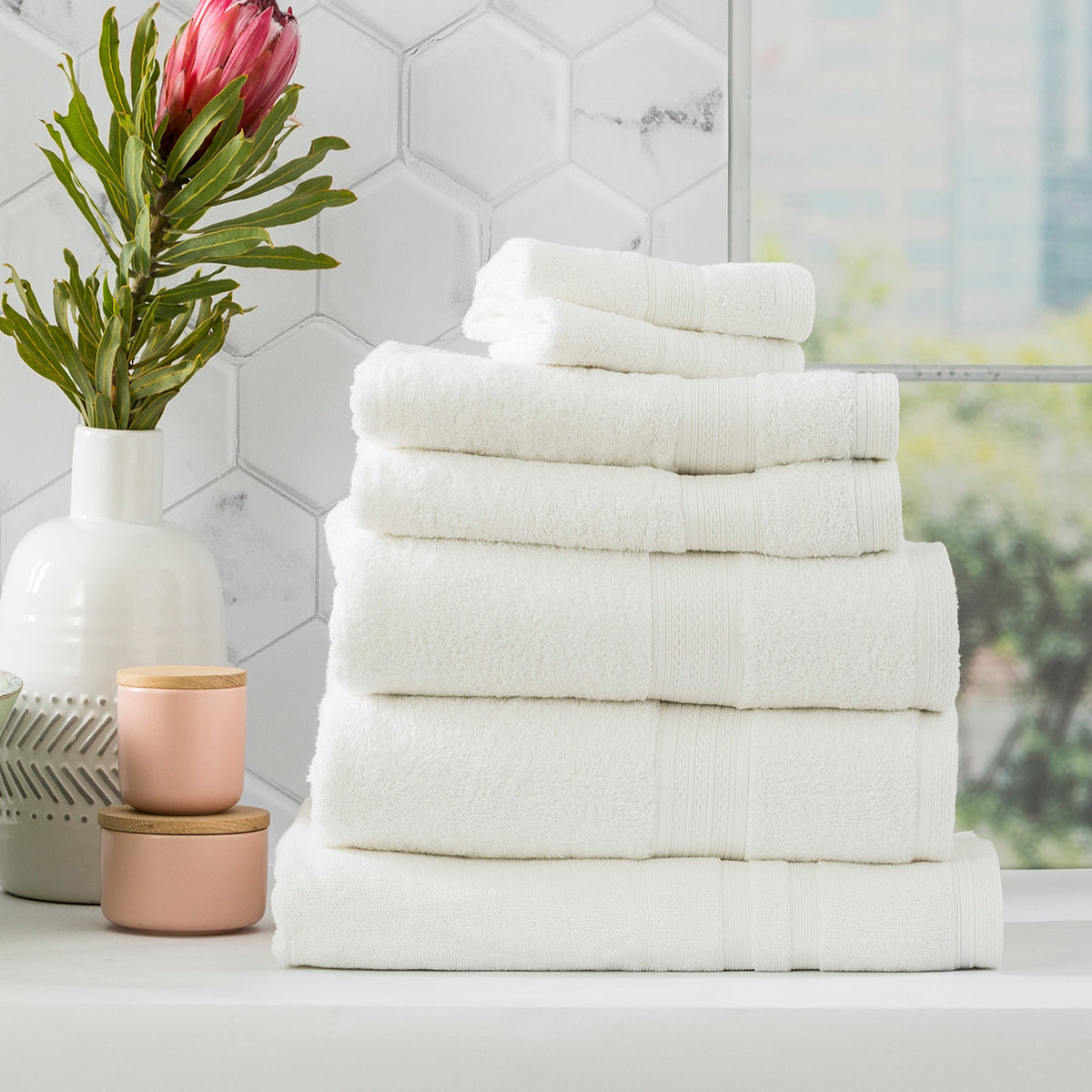 Renee Taylor Stella 650 GSM Bamboo Cotton Bath Towel Set - White (2 to 14 Piece Packs)