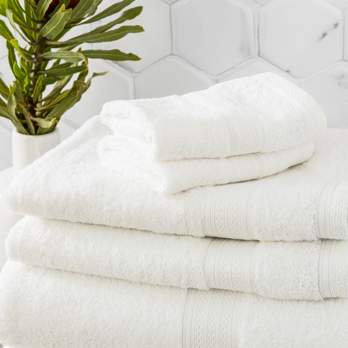 Renee Taylor Stella 650 GSM Bamboo Cotton Towels - White (Bath, Hand & Face Towel/Bath Sheet & Bath Mat)