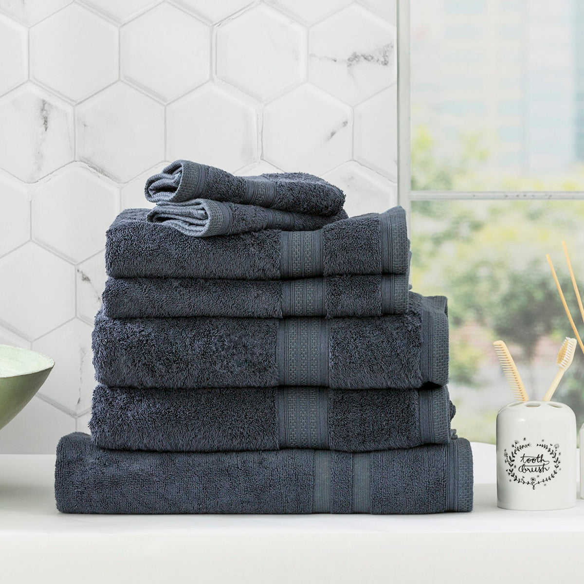 Renee Taylor Stella 650 GSM Bamboo Cotton Bath Towel Set - Indigo (2 to 14 Piece Packs)