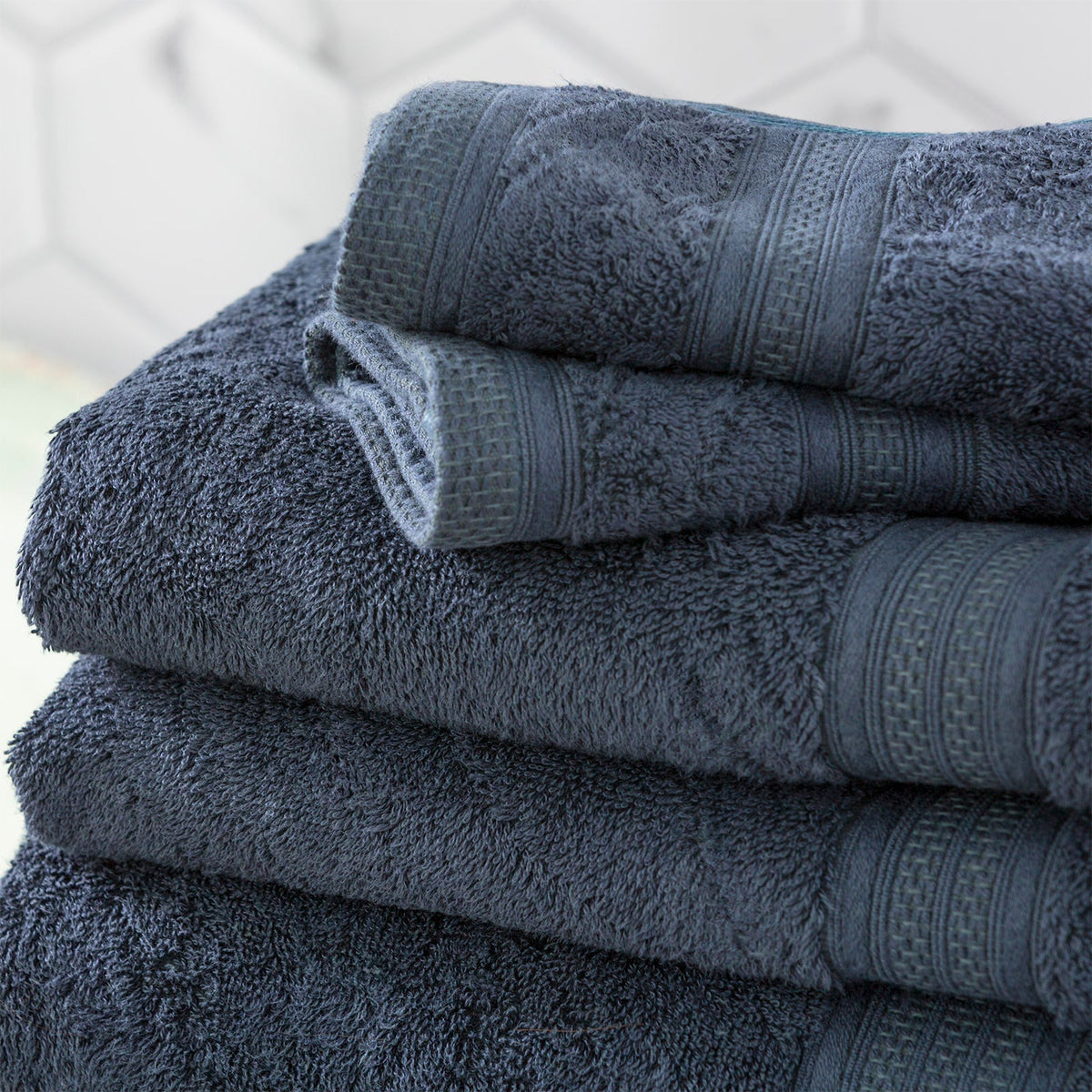Renee Taylor Stella 650 GSM Bamboo Cotton Towels - Indigo (Bath, Hand & Face Towel/Bath Sheet & Bath Mat)