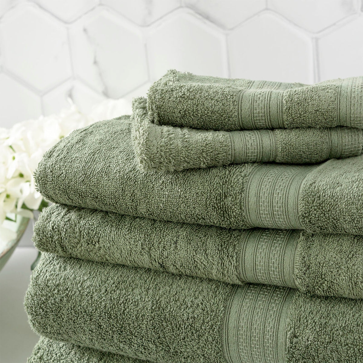 Renee Taylor Stella 650 GSM Bamboo Cotton Towels - Jade (Bath, Hand & Face Towel/Bath Sheet & Bath Mat)