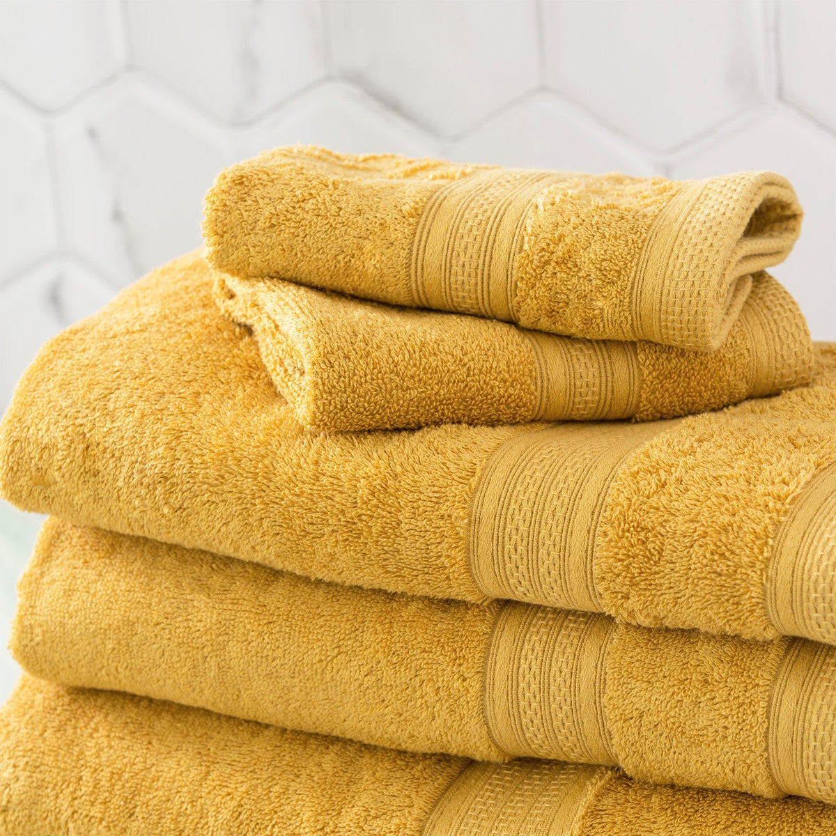 Renee Taylor Stella 650 GSM Bamboo Cotton Towels - Mustard (Bath, Hand & Face Towel/Bath Sheet & Bath Mat)