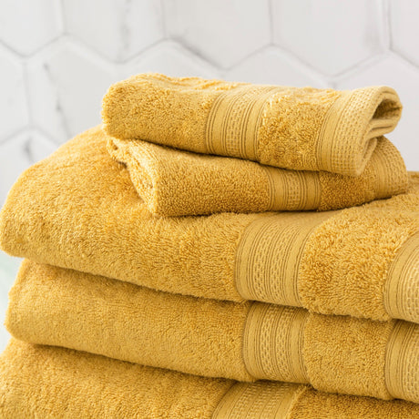 Renee Taylor Stella 650 GSM Bamboo Cotton Towels - Mustard (Bath, Hand & Face Towel/Bath Sheet & Bath Mat)
