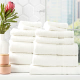 Renee Taylor Stella 650 GSM Bamboo Cotton Bath Towel Set - White (2 to 14 Piece Packs)