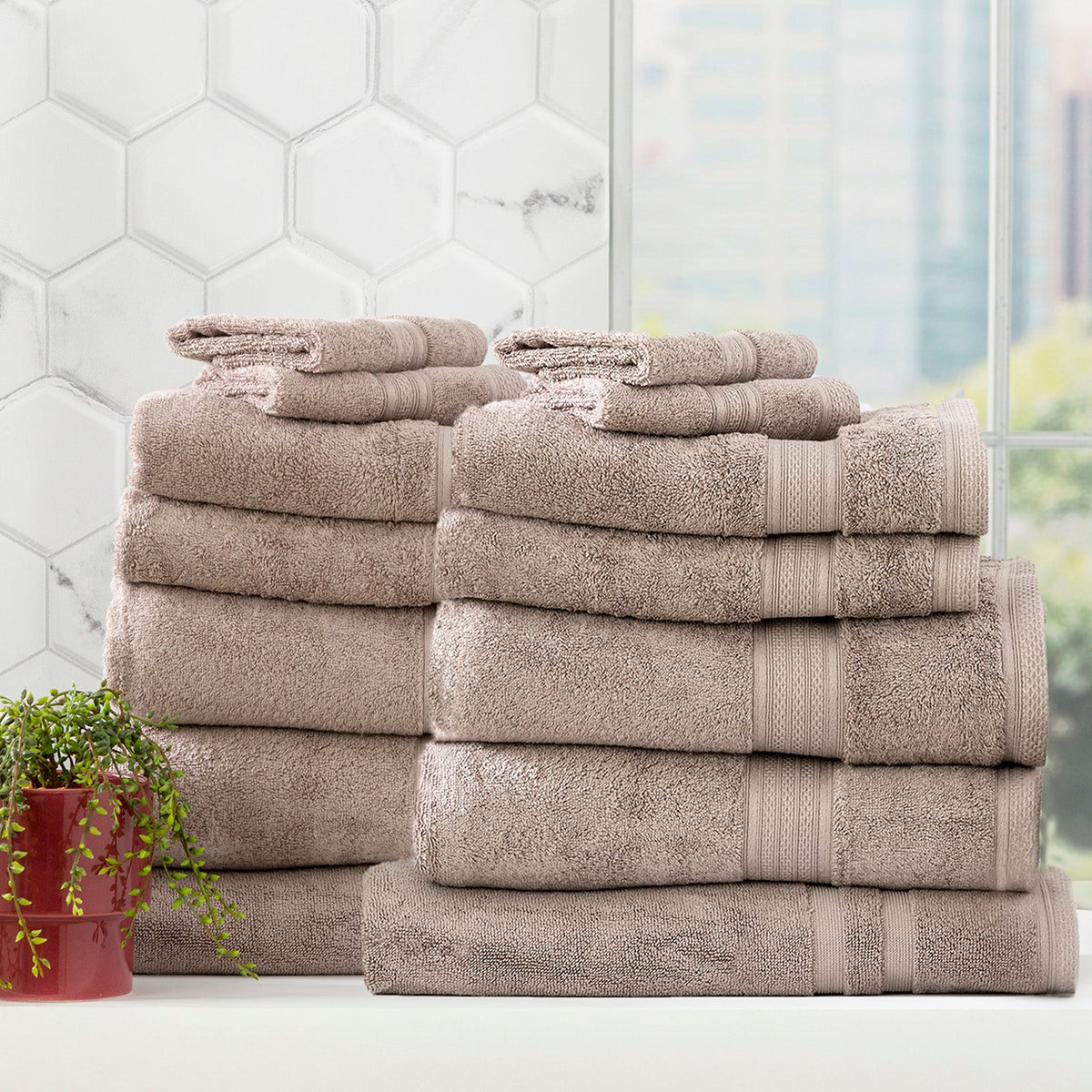Renee Taylor Stella 650 GSM Bamboo Cotton Bath Towel Set - Pewter (2 to 14 Piece Packs)