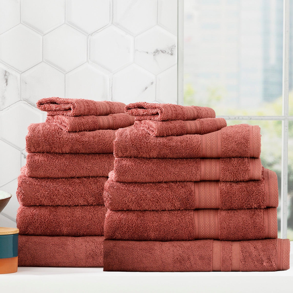 Renee Taylor Stella 650 GSM Bamboo Cotton Bath Towel Set - Brick (2 to 14 Piece Packs)