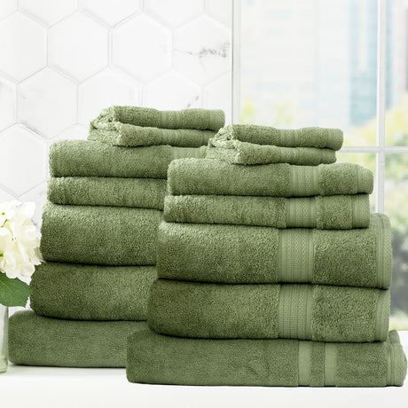 Renee Taylor Stella 650 GSM Bamboo Cotton Bath Towel Set - Jade (2 to 14 Piece Packs)