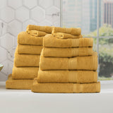 Renee Taylor Stella 650 GSM Bamboo Cotton Bath Towel Set - Mustard (2 to 14 Piece Packs)