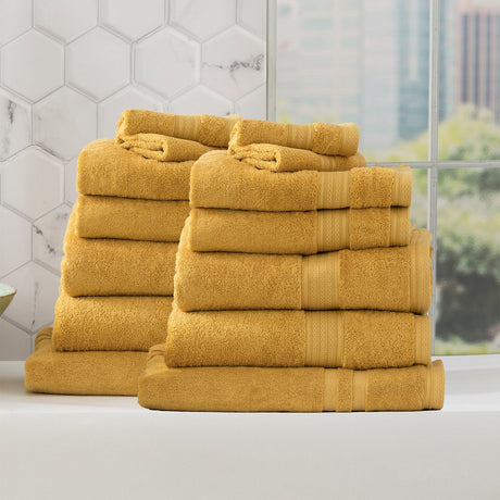 Renee Taylor Stella 650 GSM Bamboo Cotton Bath Towel Set - Mustard (2 to 14 Piece Packs)