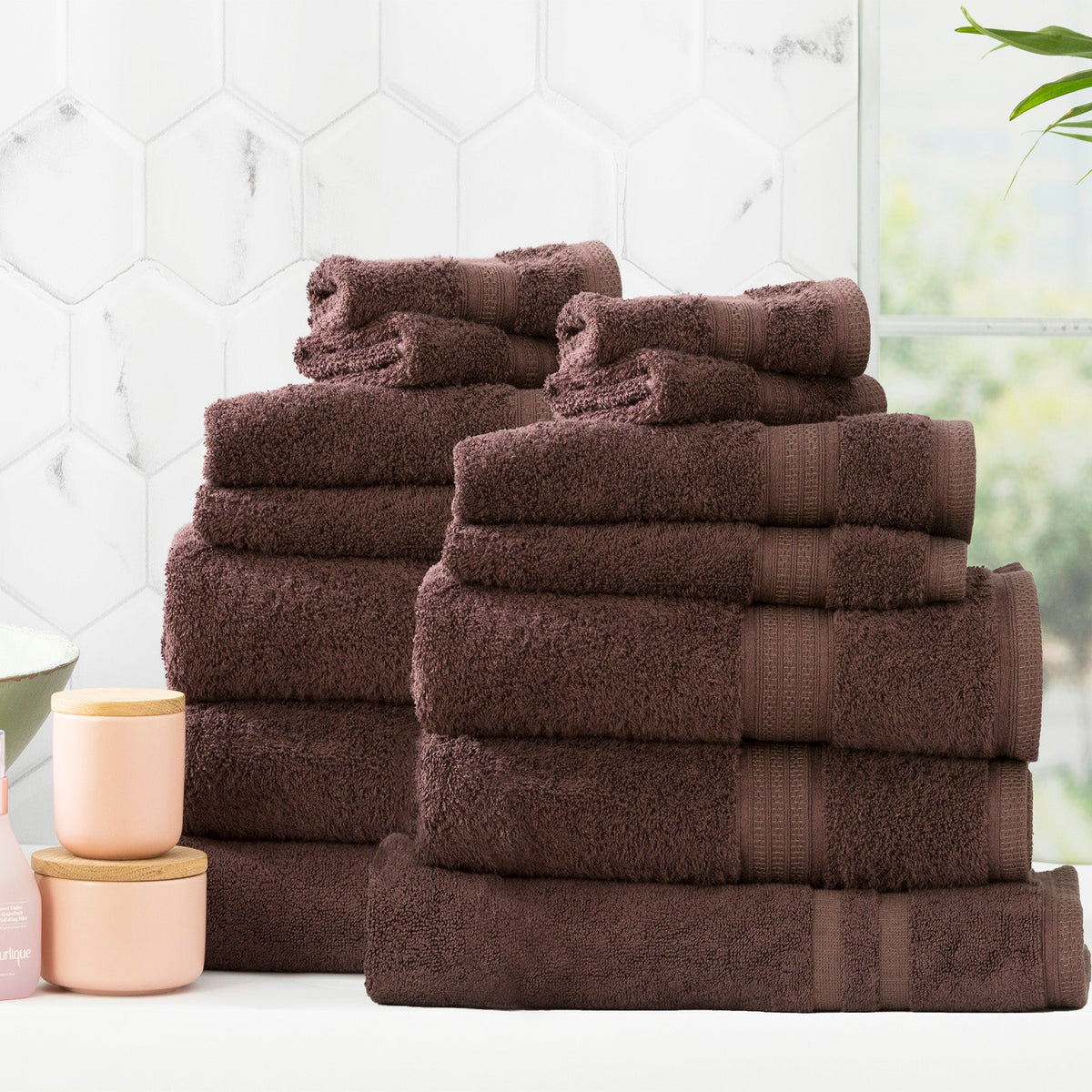 Renee Taylor Stella 650 GSM Bamboo Cotton Bath Towel Set - Cocoa (2 to 14 Piece Packs)