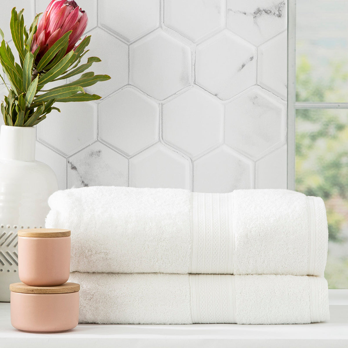 Renee Taylor Stella 650 GSM Bamboo Cotton Bath Towel Set - White (2 to 14 Piece Packs)