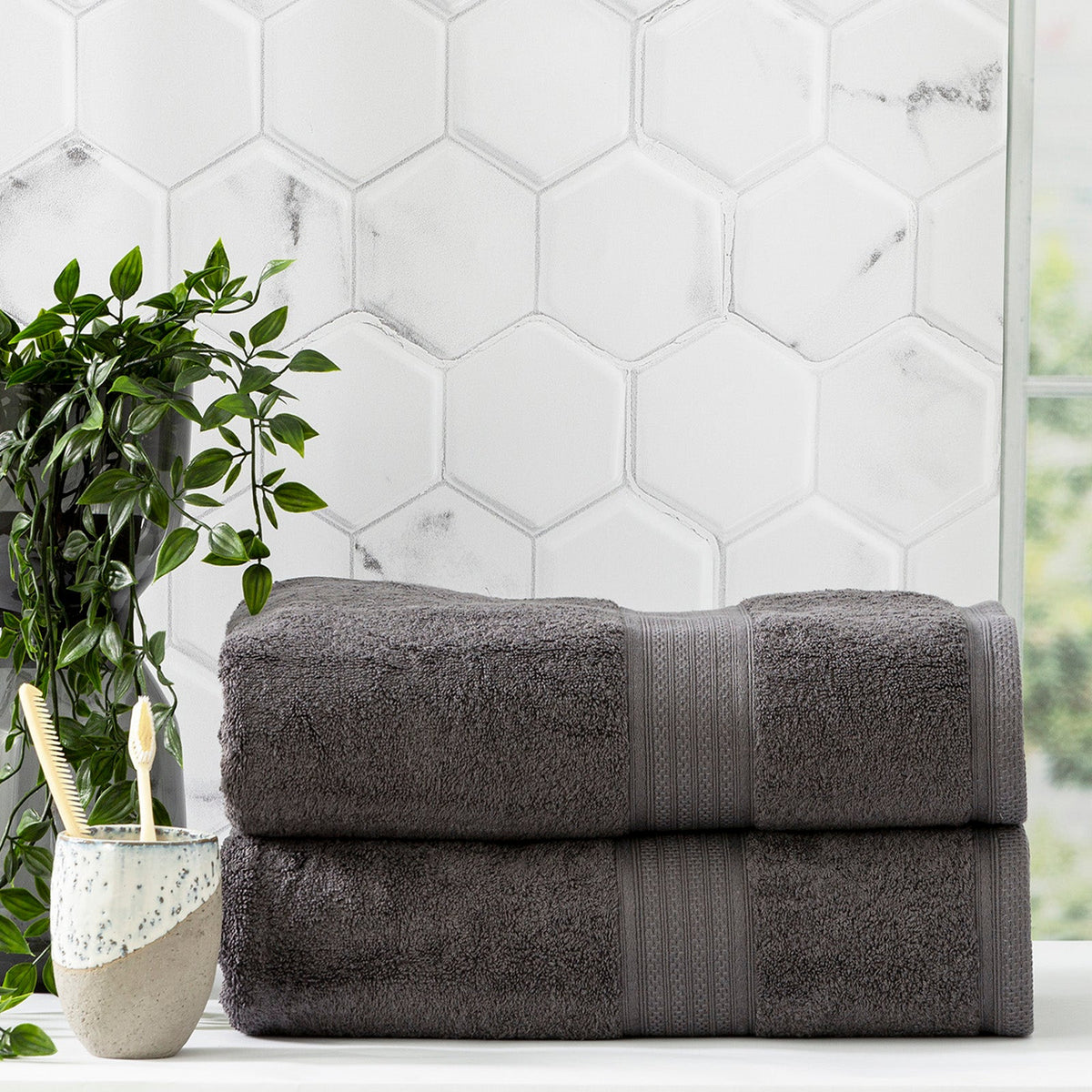 Renee Taylor Stella 650 GSM Bamboo Cotton Bath Towel Set - Charcoal (2 to 14 Piece Packs)