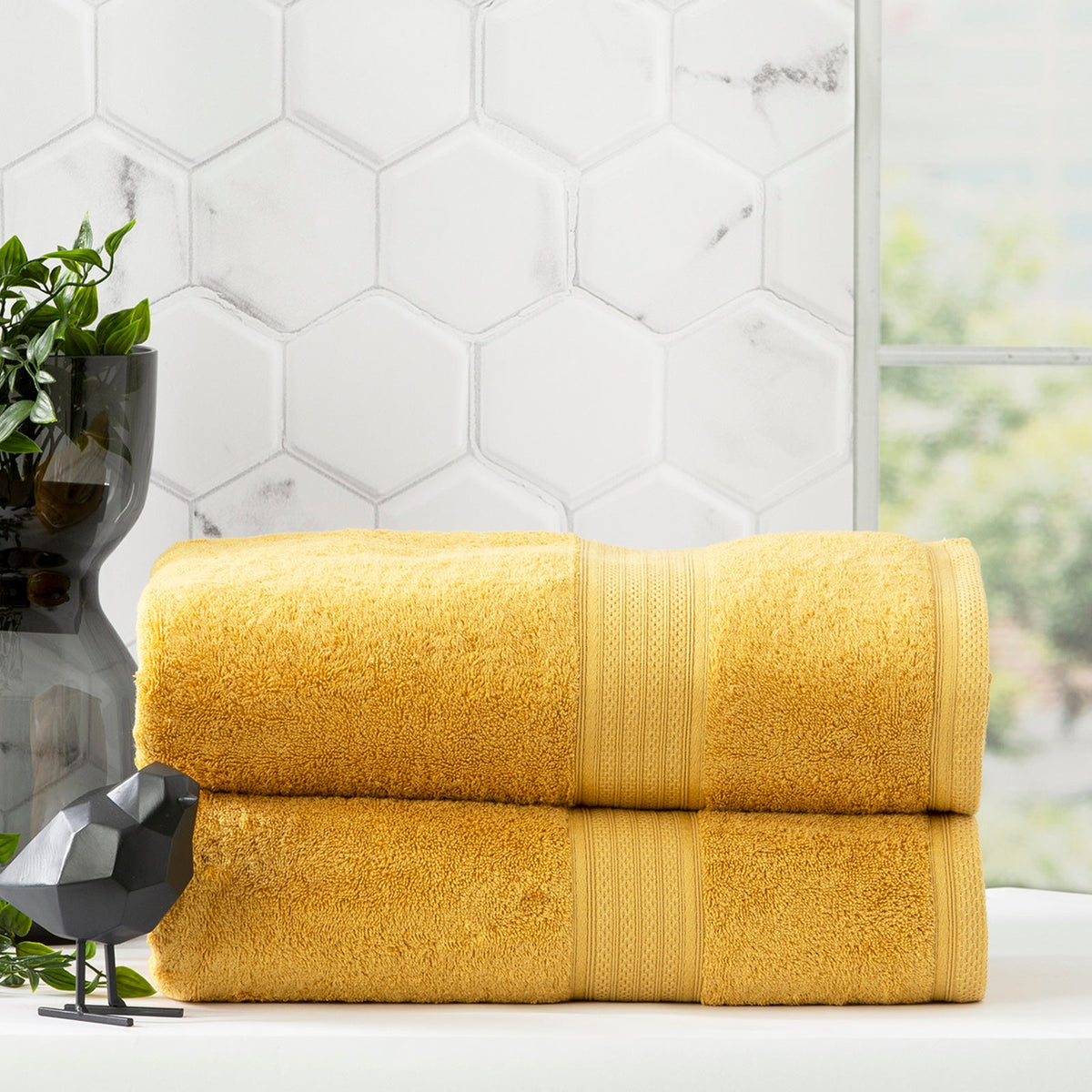 Renee Taylor Stella 650 GSM Bamboo Cotton Bath Towel Set - Mustard (2 to 14 Piece Packs)