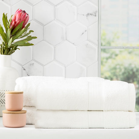Renee Taylor Stella 650 GSM Bamboo Cotton Bath Towel Set - White (2 to 14 Piece Packs)