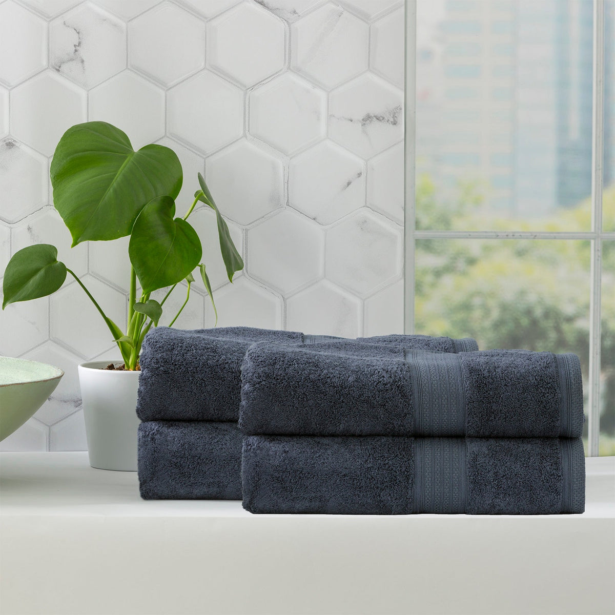 Renee Taylor Stella 650 GSM Bamboo Cotton Bath Towel Set - Indigo (2 to 14 Piece Packs)