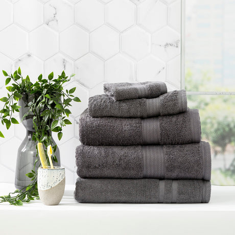 Renee Taylor Stella 650 GSM Bamboo Cotton Bath Towel Set - Charcoal (2 to 14 Piece Packs)