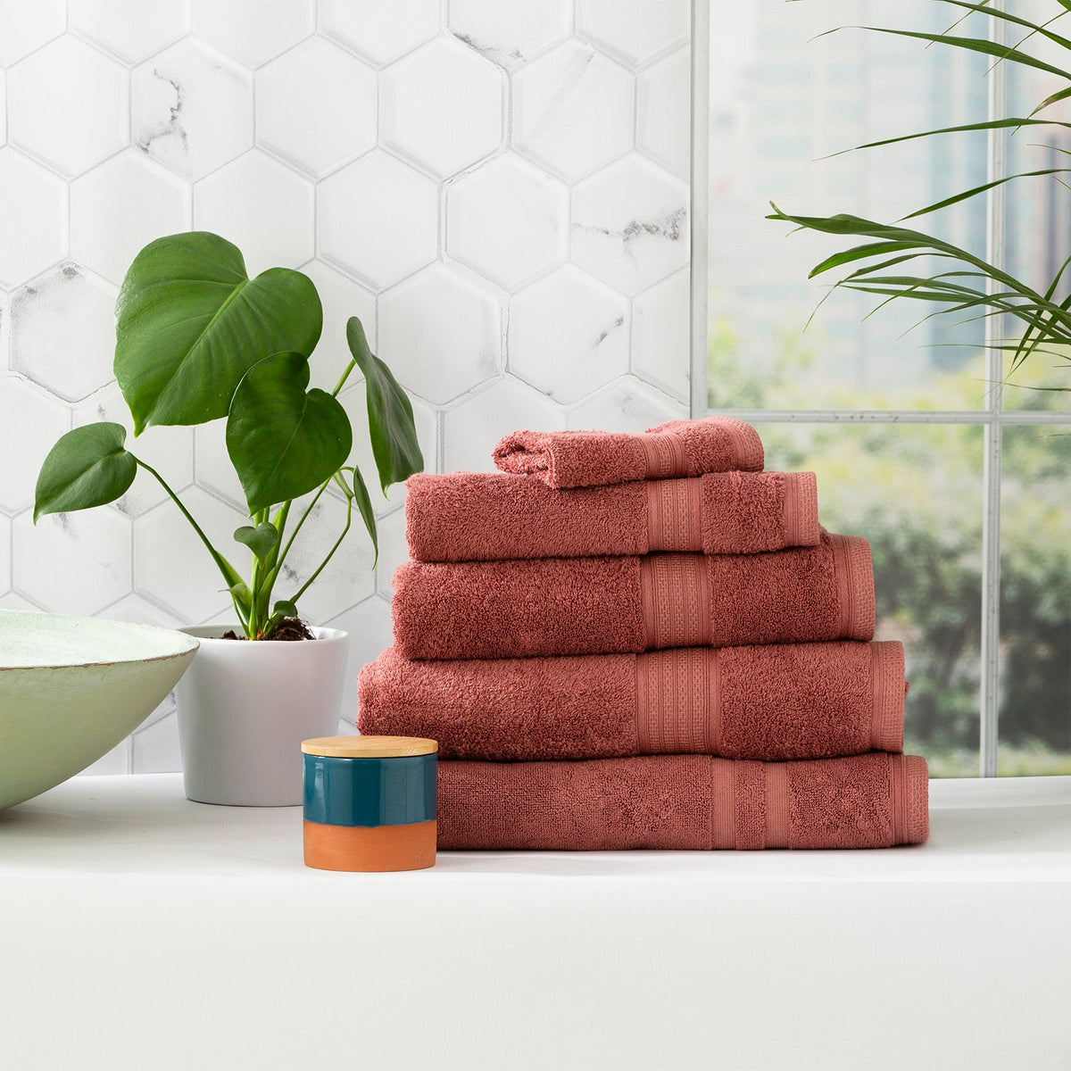 Renee Taylor Stella 650 GSM Bamboo Cotton Bath Towel Set - Brick (2 to 14 Piece Packs)