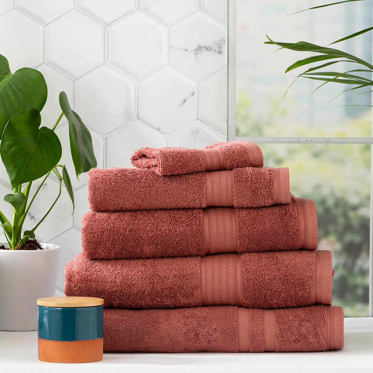 Renee Taylor Stella 650 GSM Bamboo Cotton Towels - Brick (Bath, Hand & Face Towel/Bath Sheet & Bath Mat)