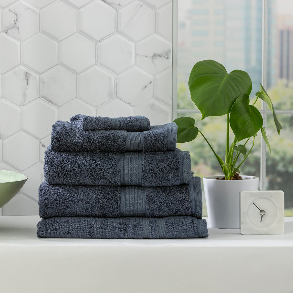Renee Taylor Stella 650 GSM Bamboo Cotton Bath Towel Set - Indigo (2 to 14 Piece Packs)