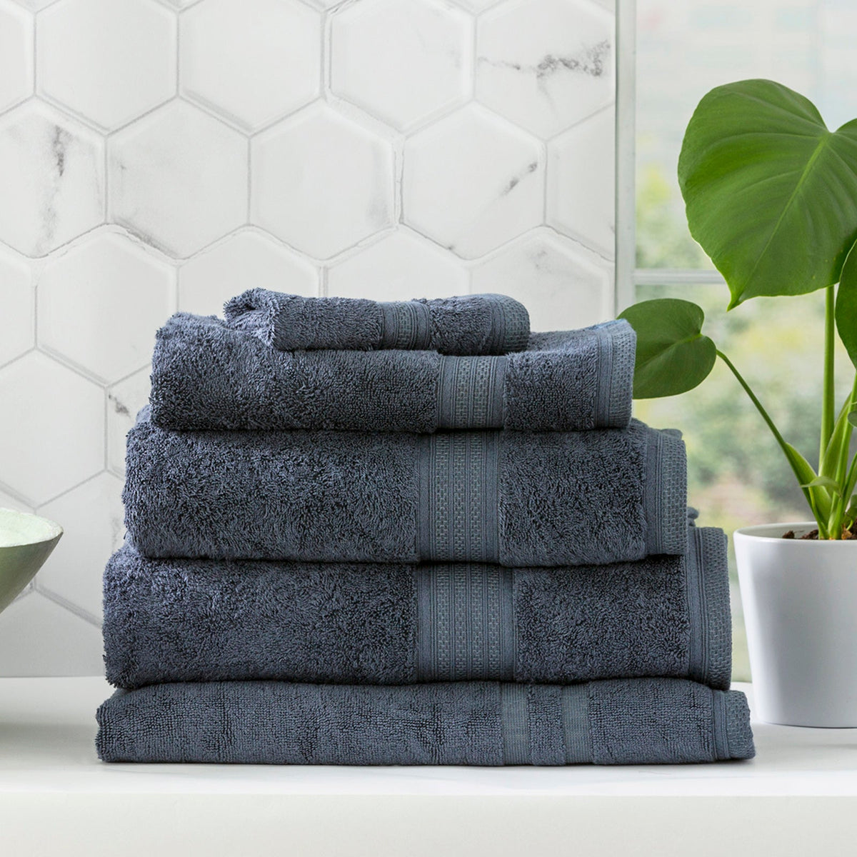 Renee Taylor Stella 650 GSM Bamboo Cotton Towels - Indigo (Bath, Hand & Face Towel/Bath Sheet & Bath Mat)