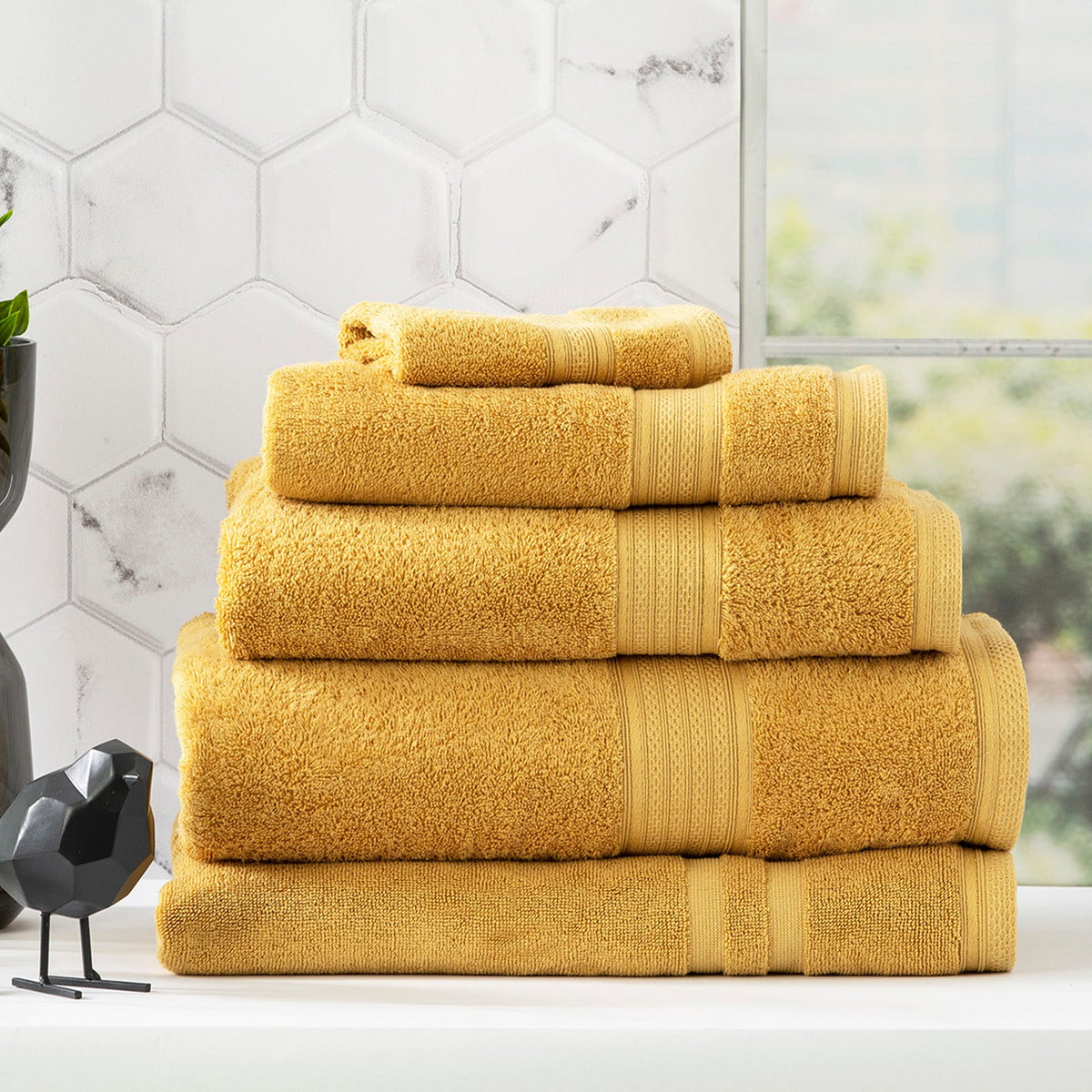 Renee Taylor Stella 650 GSM Bamboo Cotton Towels - Mustard (Bath, Hand & Face Towel/Bath Sheet & Bath Mat)