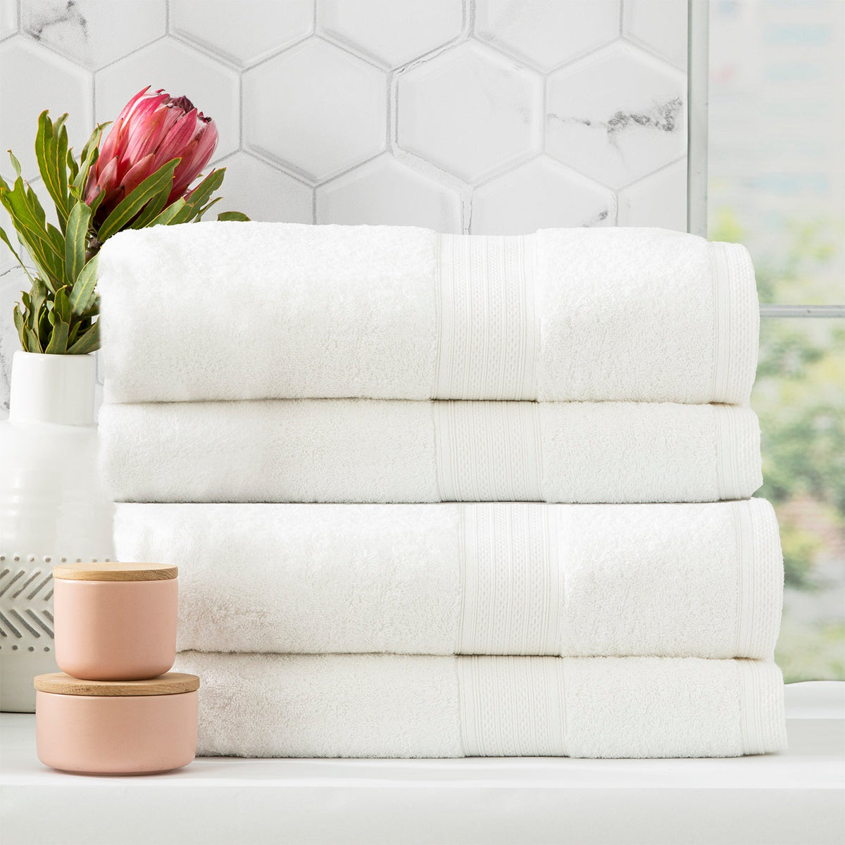 Renee Taylor Stella 650 GSM Bamboo Cotton Bath Towel Set - White (2 to 14 Piece Packs)