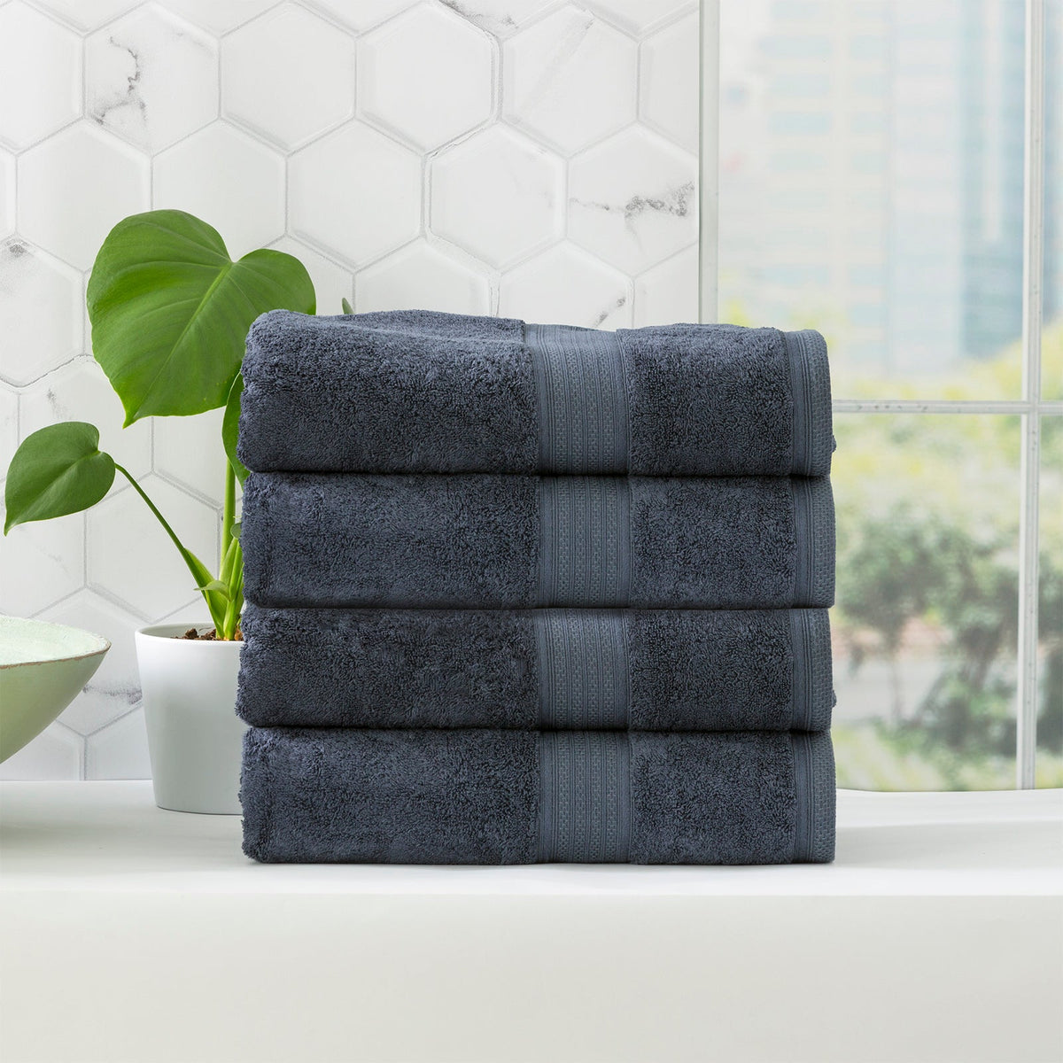 Renee Taylor Stella 650 GSM Bamboo Cotton Bath Towel Set - Indigo (2 to 14 Piece Packs)