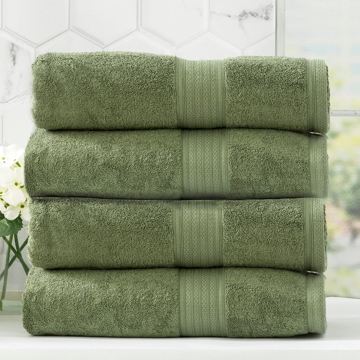 Renee Taylor Stella 650 GSM Bamboo Cotton Bath Towel Set - Jade (2 to 14 Piece Packs)