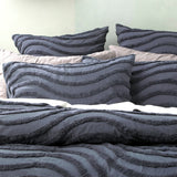 Cloud Linen Wave Vintage Washed Tufted Cotton Chenille Quilt Cover Set - Blue