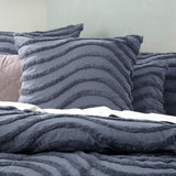 Cloud Linen Wave Vintage Washed Tufted Cotton Chenille Quilt Cover Set - Blue