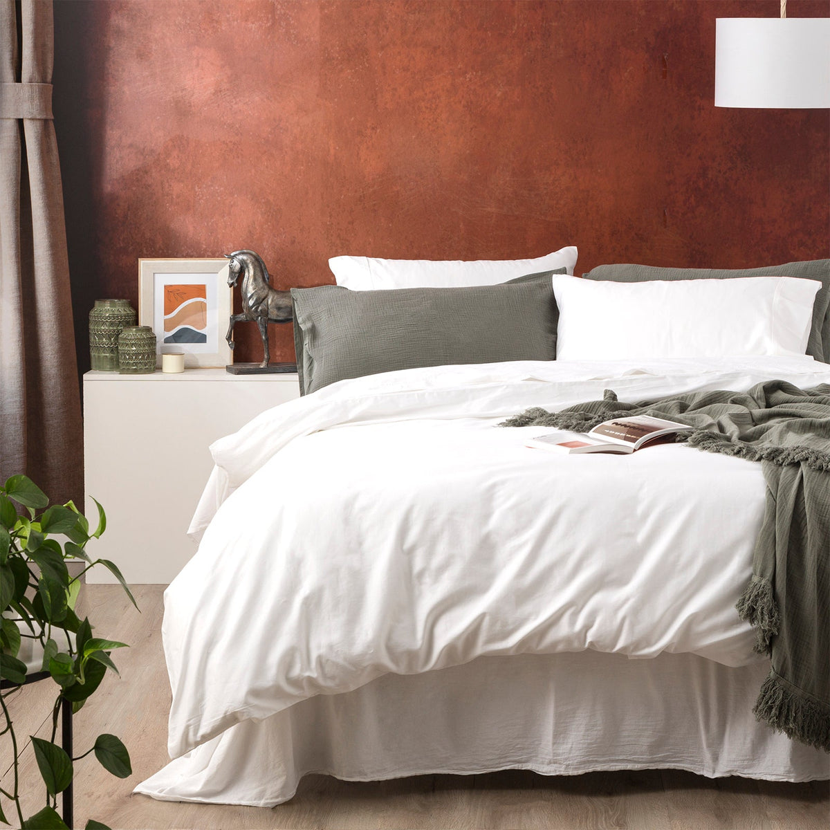 Park Avenue 500TC Natural Bamboo Cotton Quilt Cover Set - White (Anti-Wrinkle Satin Finish)