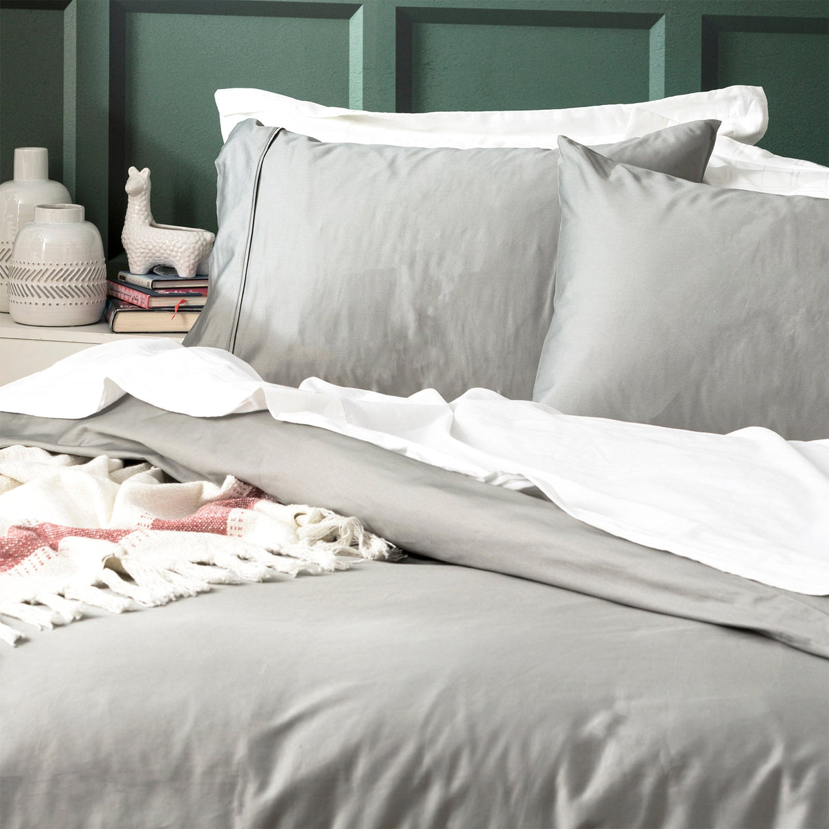 Park Avenue 500TC Natural Bamboo Cotton Quilt Cover Set - Charcoal (Anti-Wrinkle Satin Finish)