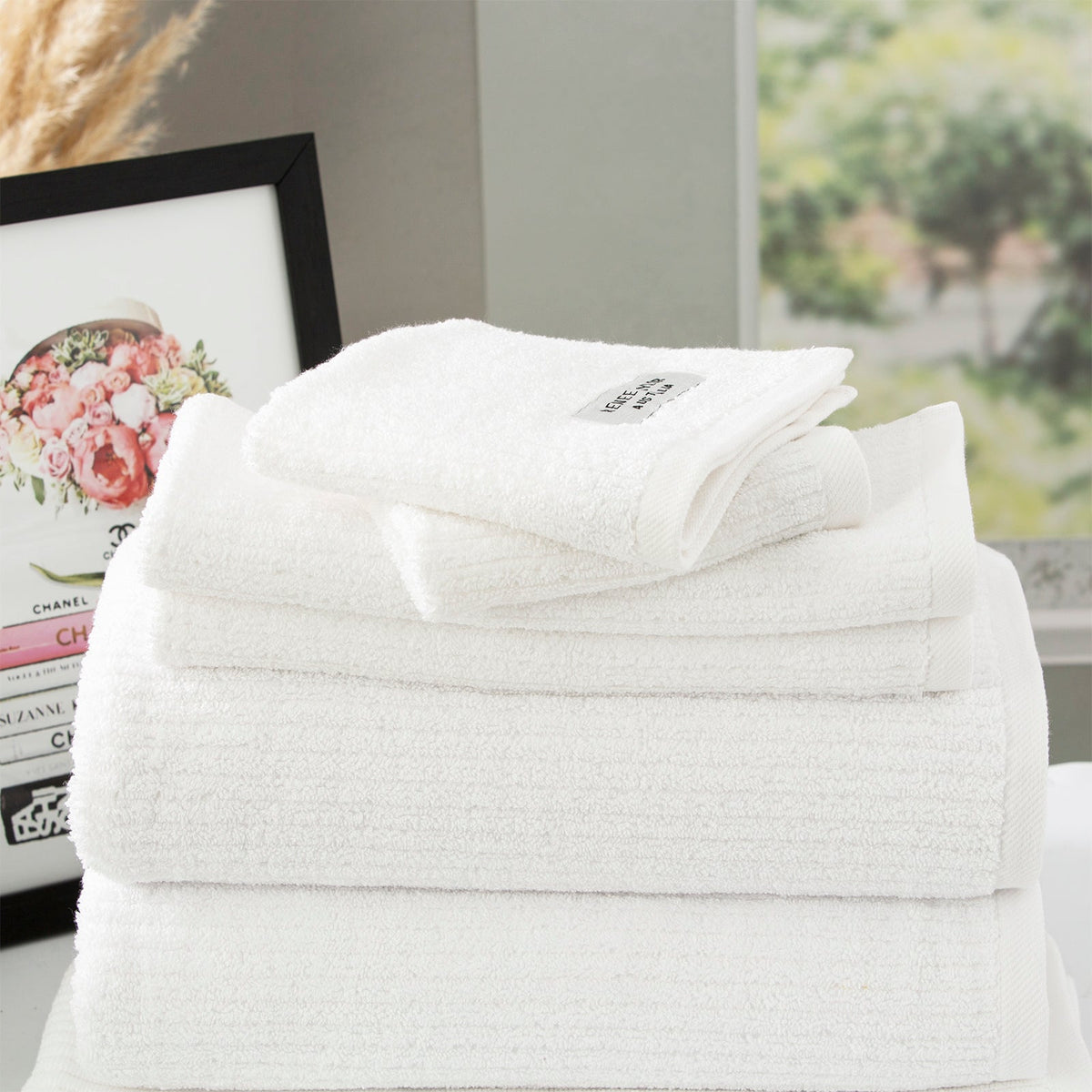 Renee Taylor Cobblestone 650 GSM Ribbed Cotton Towels - White (Bath, Hand & Face Towel/Bath Sheet & Bath Mat)