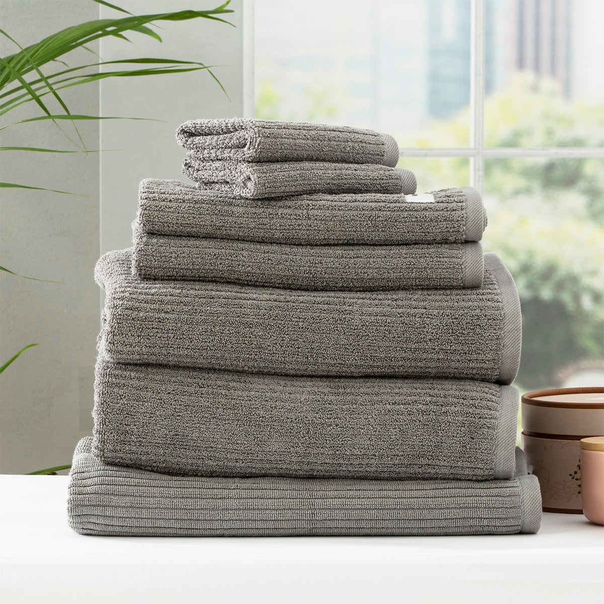 Renee Taylor Cobblestone 650 GSM Ribbed Cotton Bath Towel Set - Platinum (2 to 14 Piece Packs)