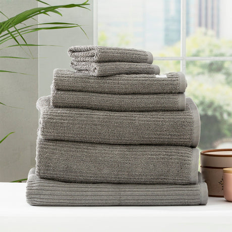 Renee Taylor Cobblestone 650 GSM Ribbed Cotton Bath Towel Set - Platinum (2 to 14 Piece Packs)