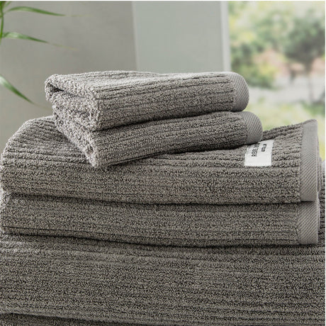 Renee Taylor Cobblestone 650 GSM Ribbed Cotton Towels - Platinum (Bath, Hand & Face Towel/Bath Sheet & Bath Mat)