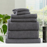 Renee Taylor Cobblestone 650 GSM Ribbed Cotton Bath Towel Set - Granite (2 to 14 Piece Packs)
