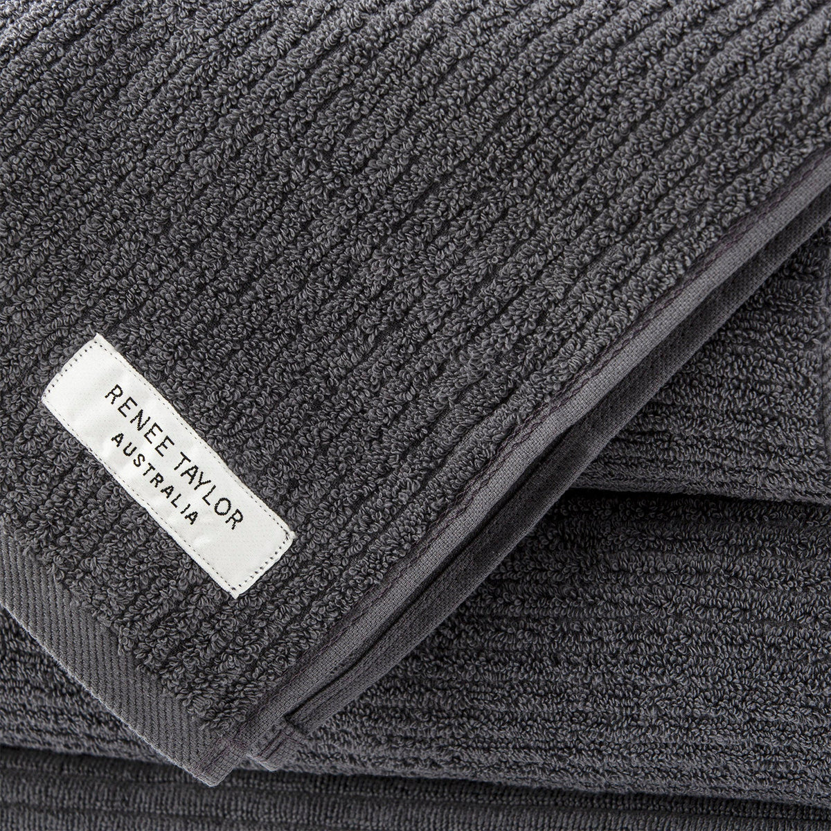 Renee Taylor Cobblestone 650 GSM Ribbed Cotton Towels - Granite (Bath, Hand & Face Towel/Bath Sheet & Bath Mat)