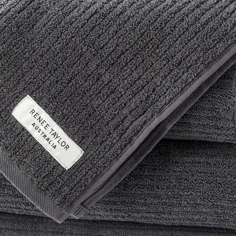 Renee Taylor Cobblestone 650 GSM Ribbed Cotton Towels - Granite (Bath, Hand & Face Towel/Bath Sheet & Bath Mat)
