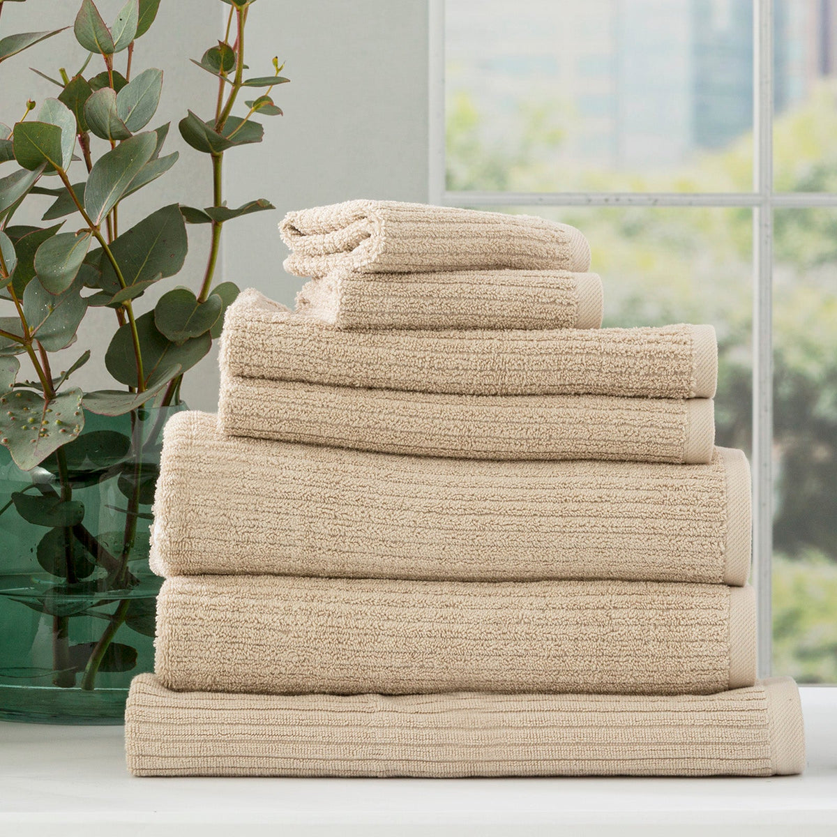 Renee Taylor Cobblestone 650 GSM Ribbed Cotton Bath Towel Set - Stone (2 to 14 Piece Packs)